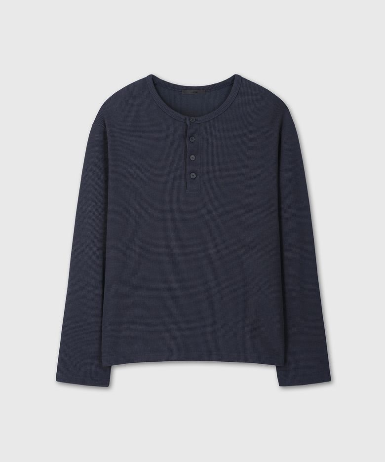 UNIFORM WAFFLE HENLEY NECK LONG SLEEVE (NAVY)