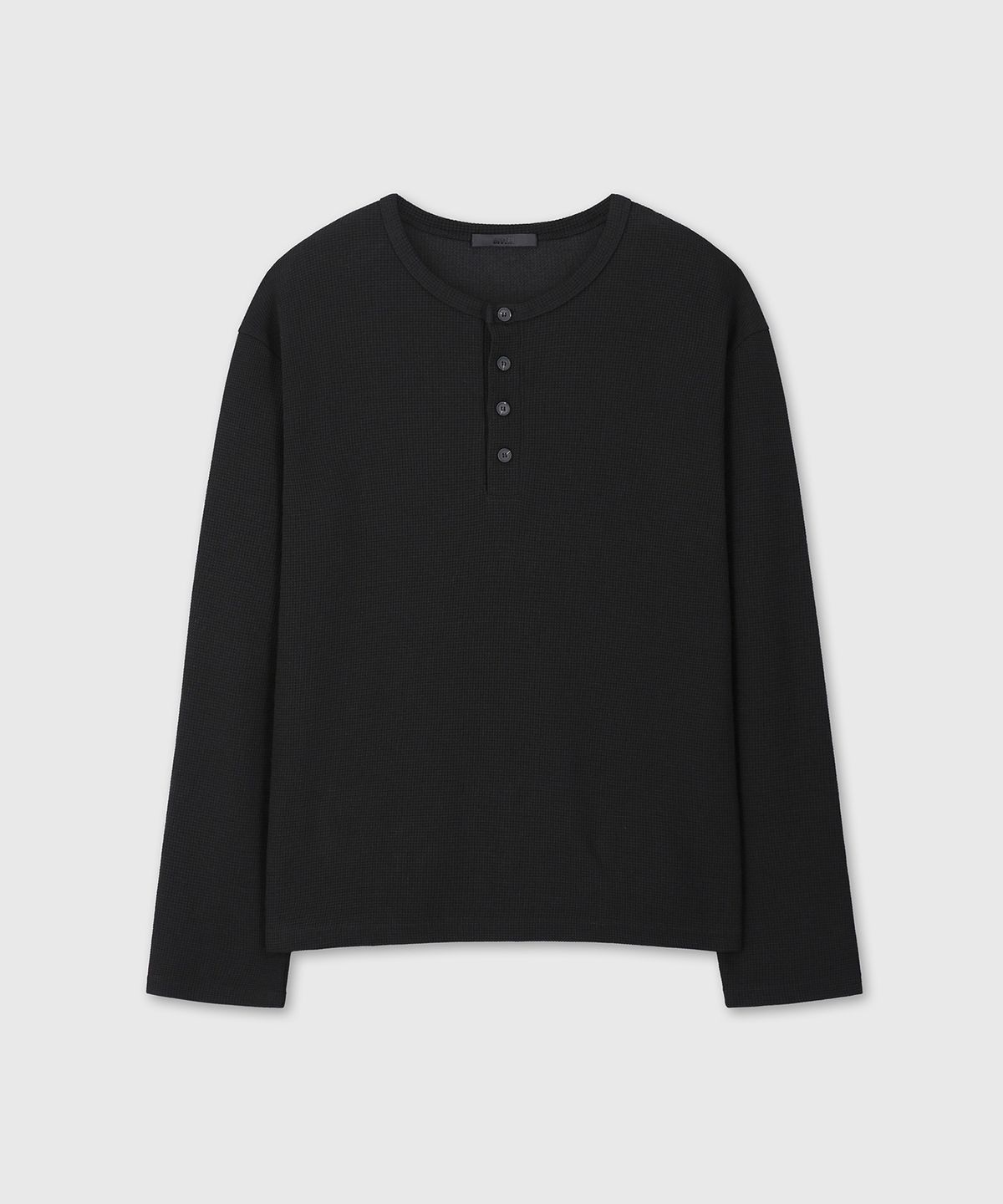 다이브인(DIVEIN) UNIFORM WAFFLE HENLEY NECK LONG SLEEVE (BLACK)