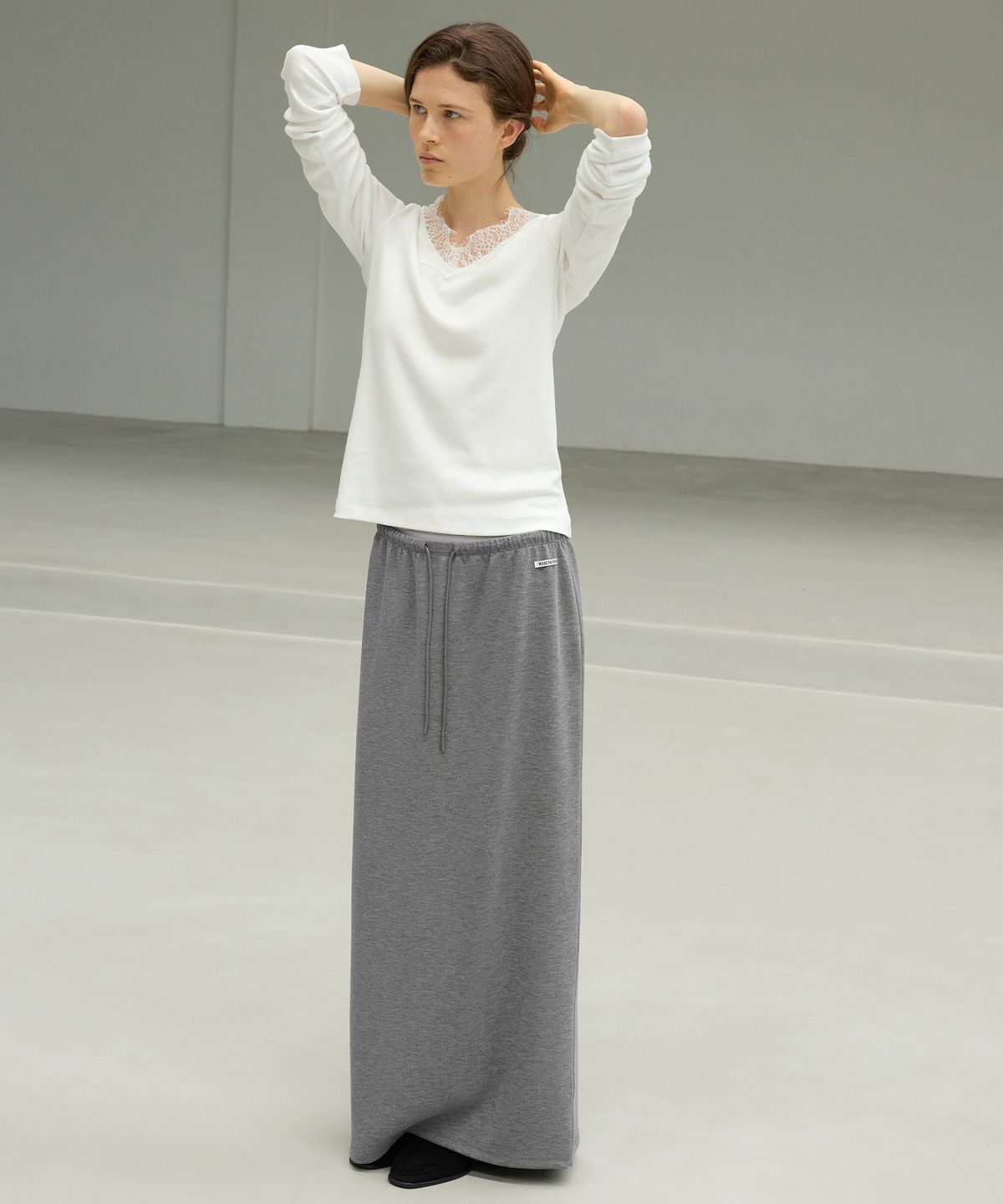 르바(LEVAR) Plain Jersey Maxi Skirt - Melange Grey