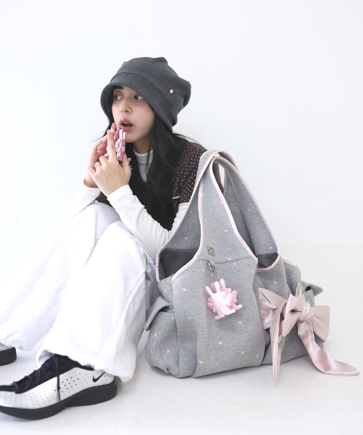 시월107(SIWL107) Bow Shoulder Bag (Pink Star)