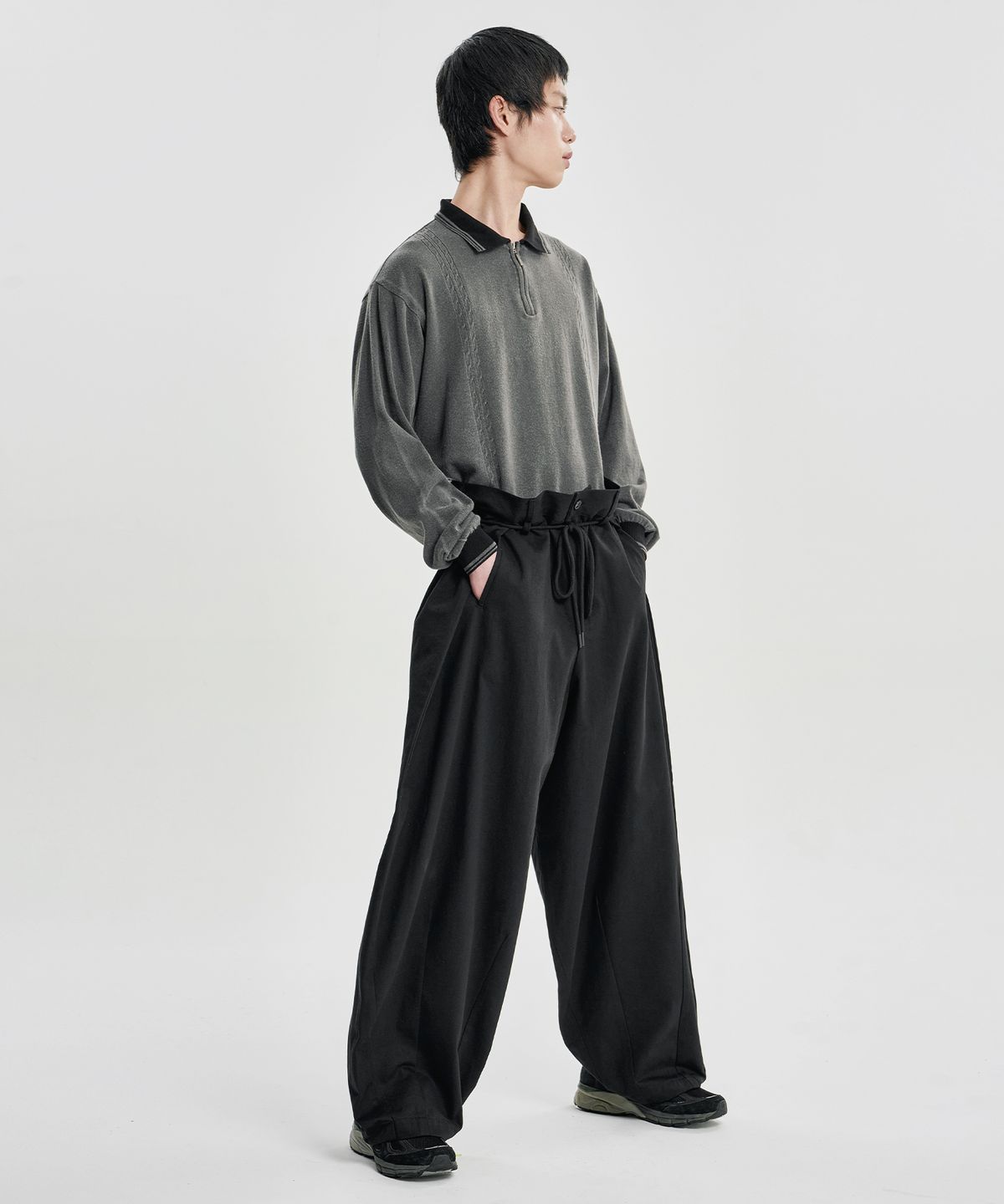 아조바이아조(AJOBYAJO) Cotton Twill One Tuck Pants [BLACK]