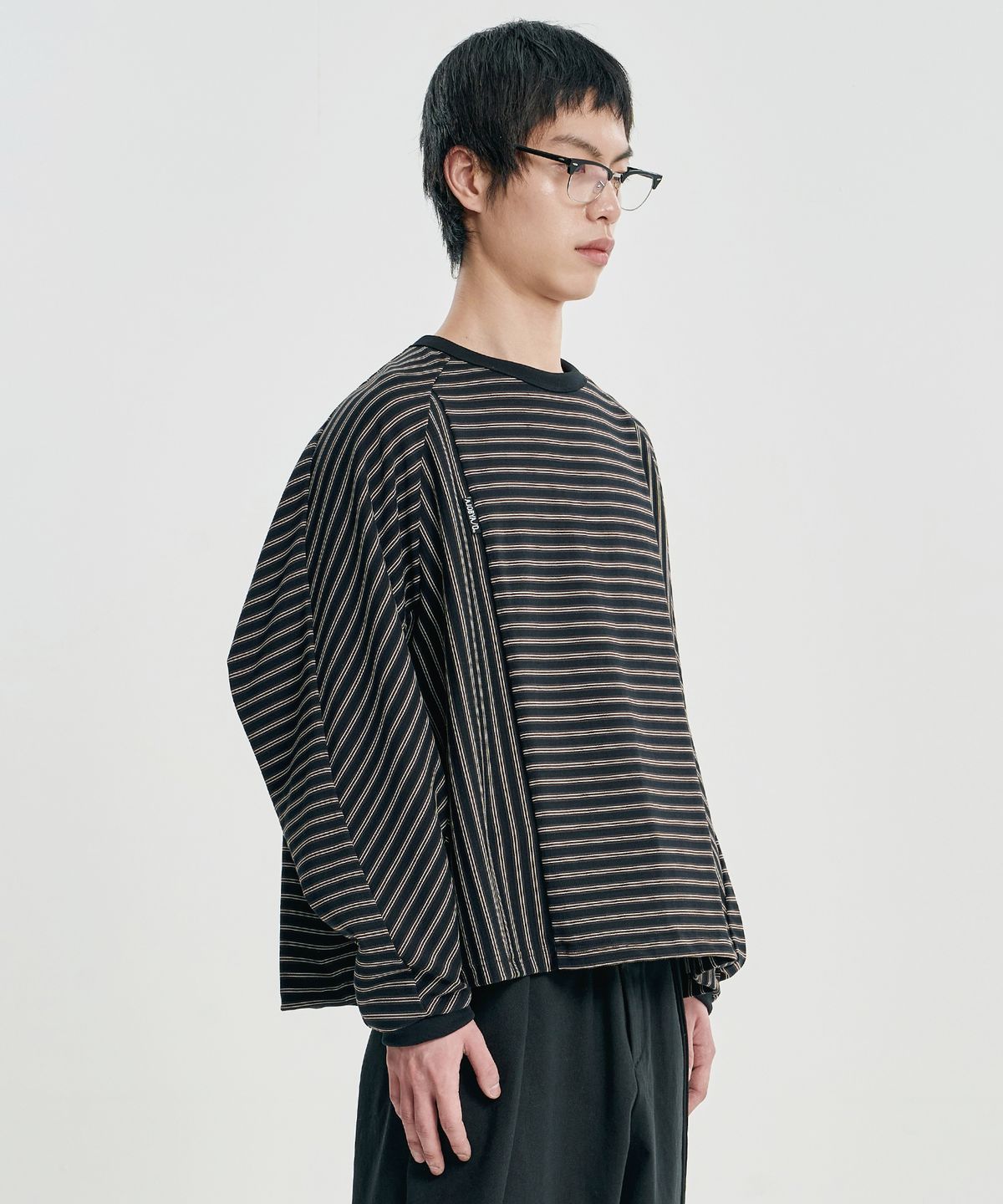 아조바이아조(AJOBYAJO) Sculpted Raglan Stripe Long Sleeve [BLACK]