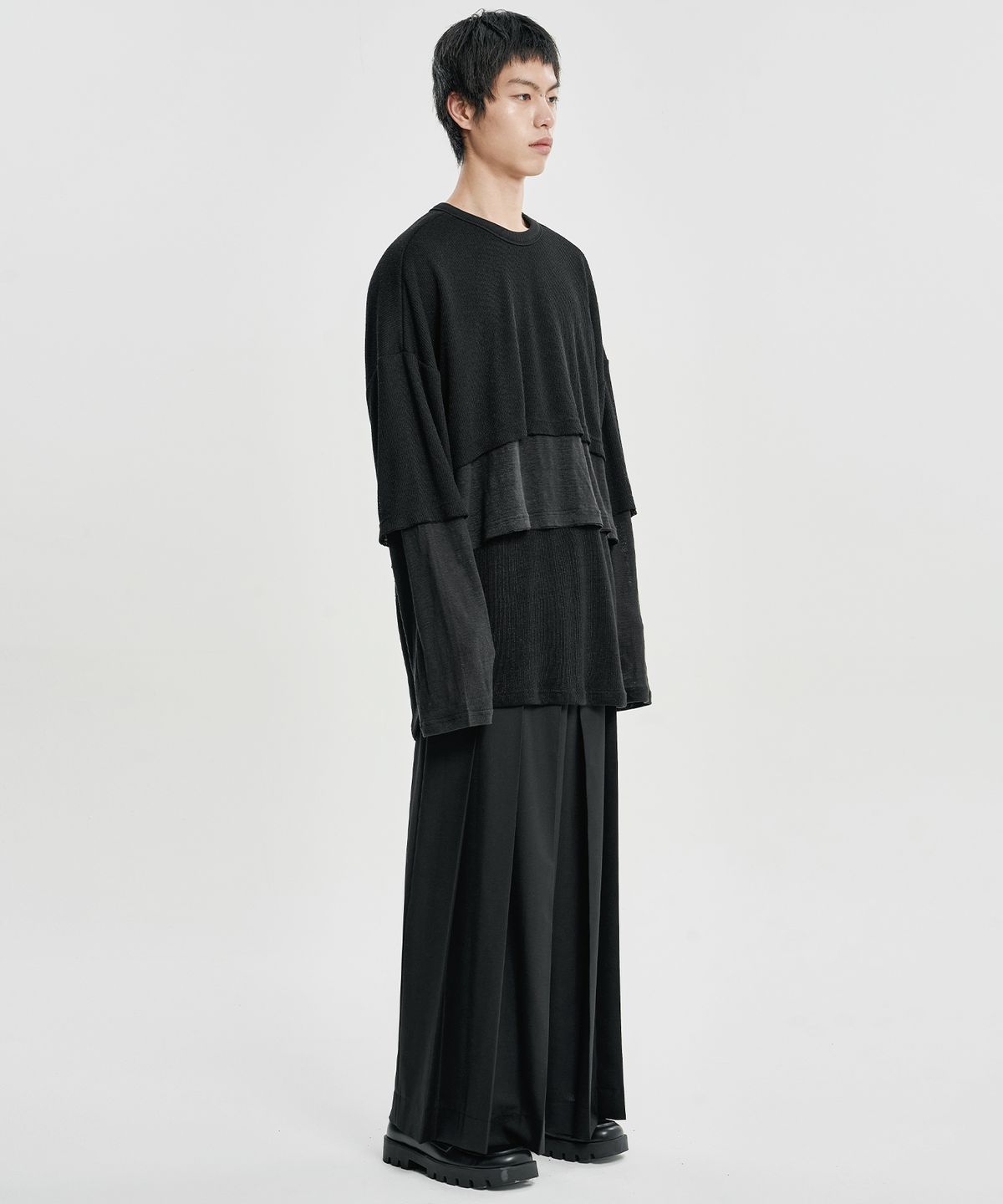 아조바이아조(AJOBYAJO) Triple Layered Long Sleeve [BLACK]