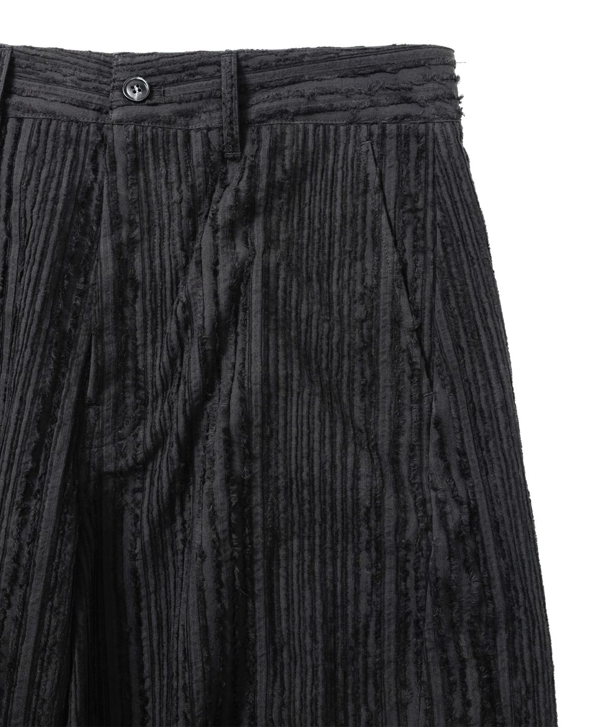 아조바이아조(AJOBYAJO) Fringed Stripe Curved Pants [BLACK]