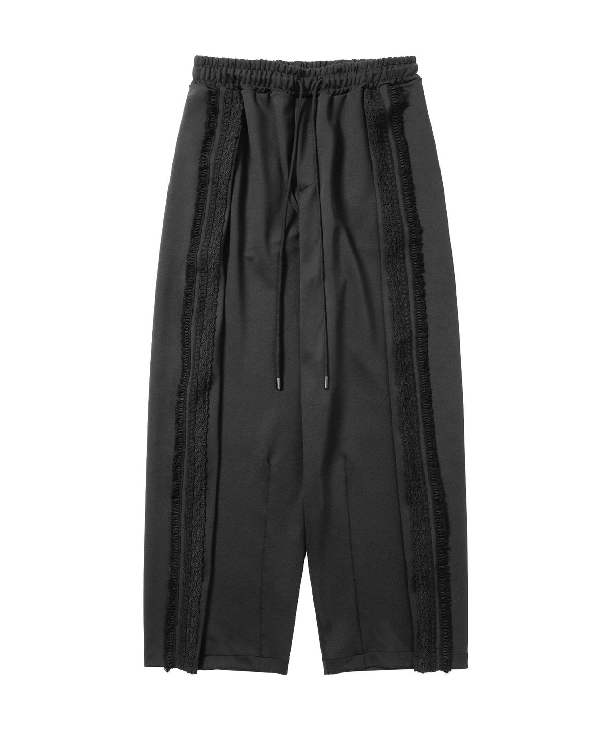 아조바이아조(AJOBYAJO) Multi Lace Trim One Tuck Track Pants [BLACK]