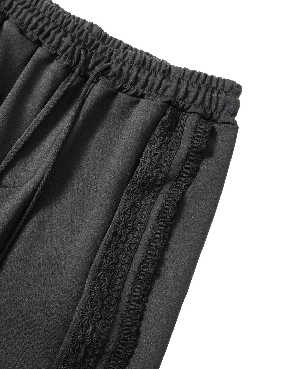 아조바이아조(AJOBYAJO) Multi Lace Trim One Tuck Track Pants [BLACK]