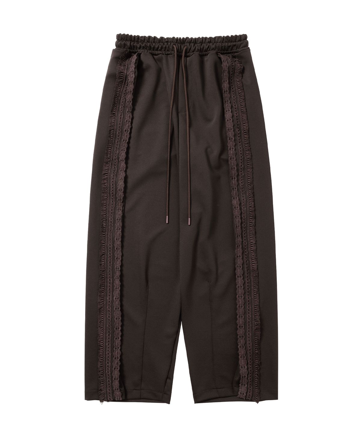 아조바이아조(AJOBYAJO) Multi Lace Trim One Tuck Track Pants [DARK BROWN]