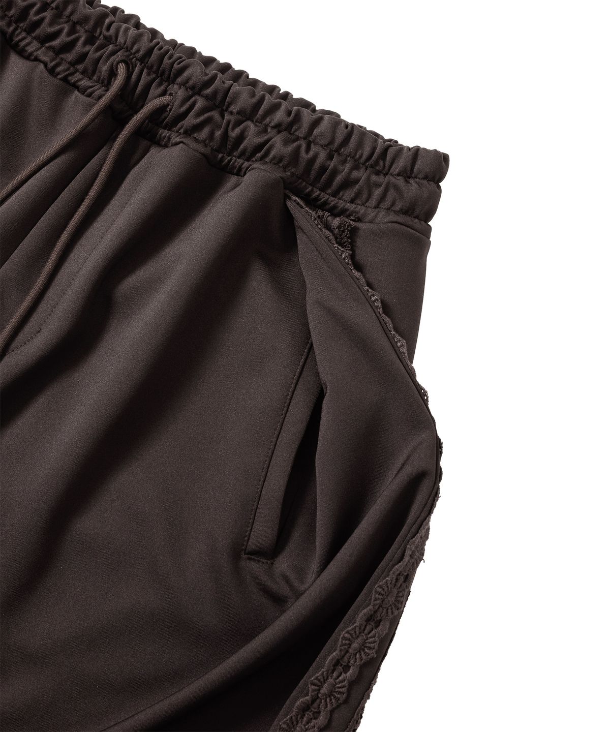 아조바이아조(AJOBYAJO) Multi Lace Trim One Tuck Track Pants [DARK BROWN]