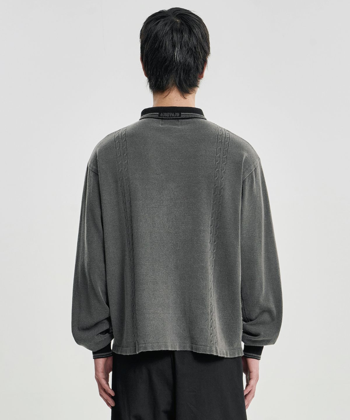 아조바이아조(AJOBYAJO) [RWK] Washed Cable Stitch Collar Zip-Up [CHARCOAL]