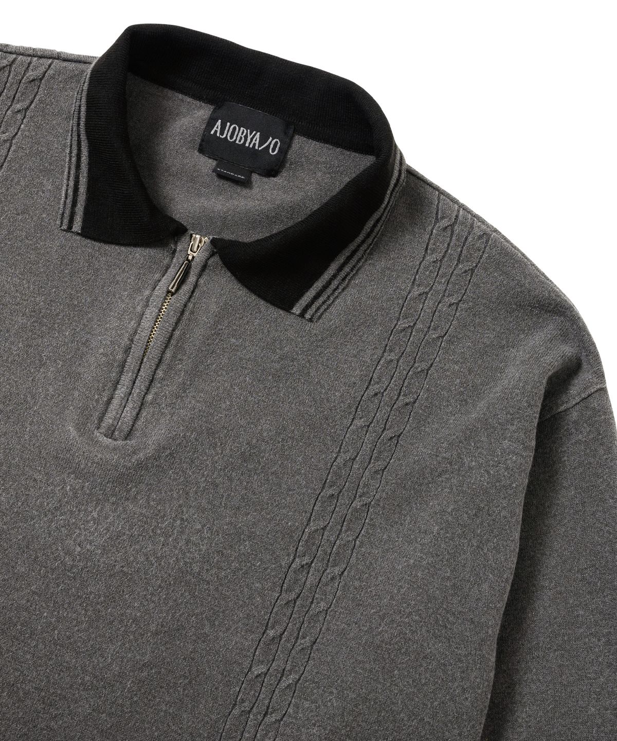 아조바이아조(AJOBYAJO) [RWK] Washed Cable Stitch Collar Zip-Up [CHARCOAL]