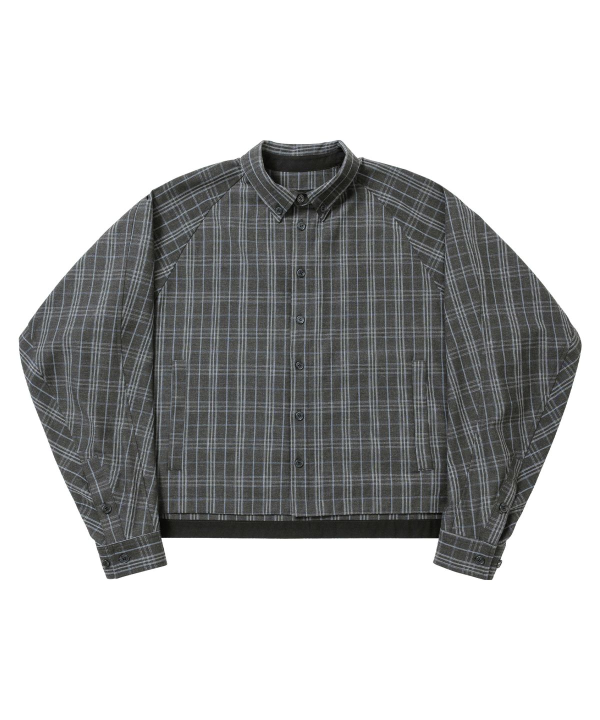 아조바이아조(AJOBYAJO) Cropped Sculpted Raglan Check Shirt [CHARCOAL]