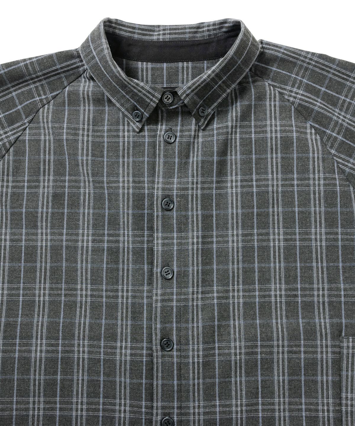 아조바이아조(AJOBYAJO) Cropped Sculpted Raglan Check Shirt [CHARCOAL]