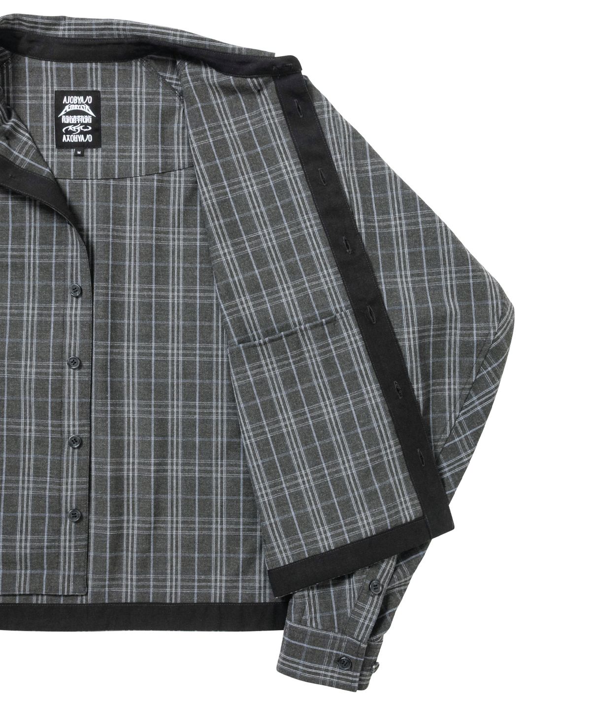아조바이아조(AJOBYAJO) Cropped Sculpted Raglan Check Shirt [CHARCOAL]