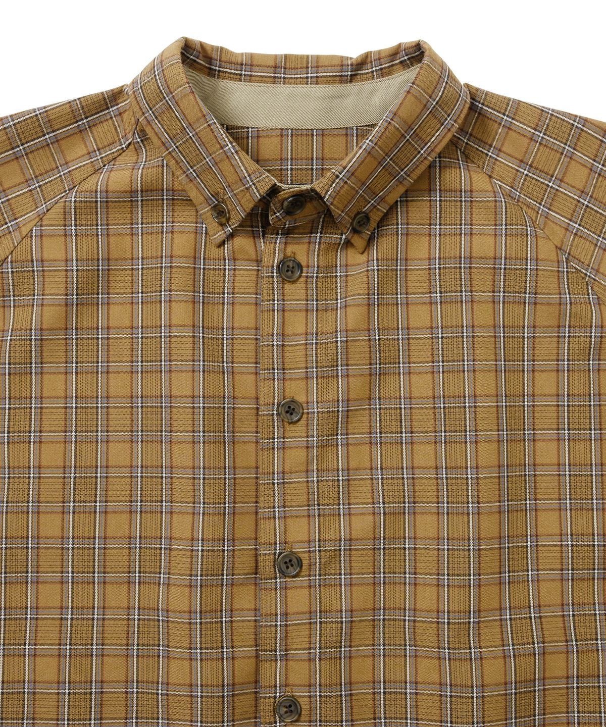 아조바이아조(AJOBYAJO) Cropped Sculpted Raglan Check Shirt [CAMEL]