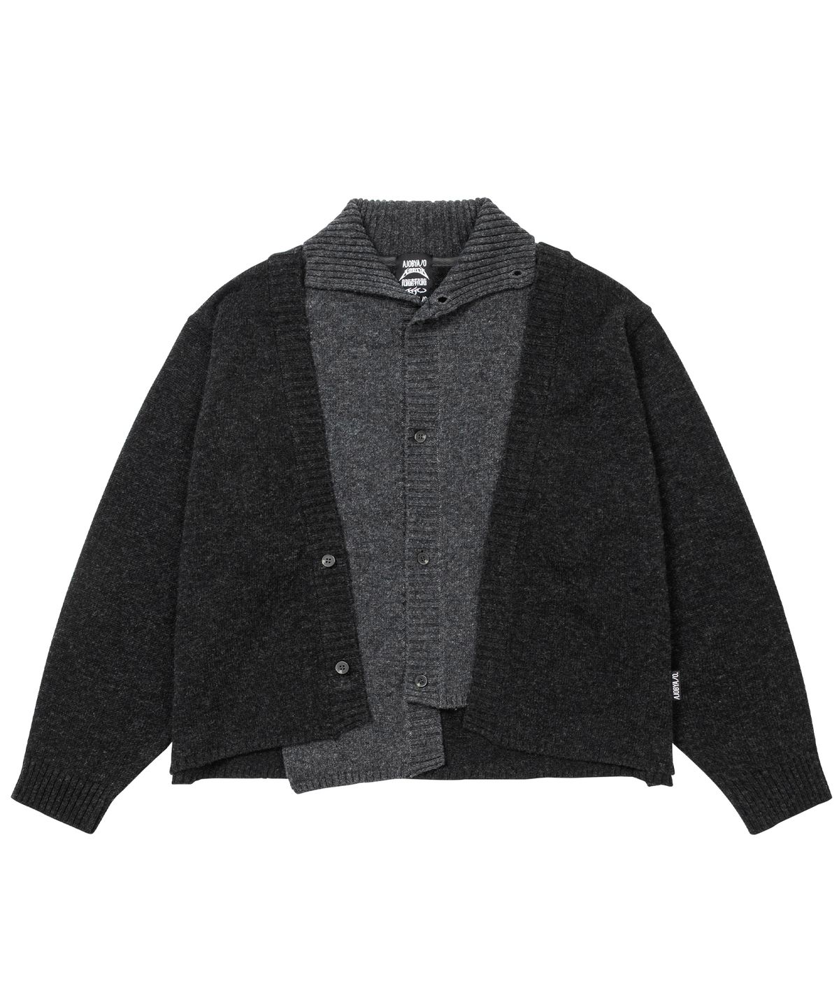 아조바이아조(AJOBYAJO) Double Layered Turtleneck Cardigan [CHARCOAL]