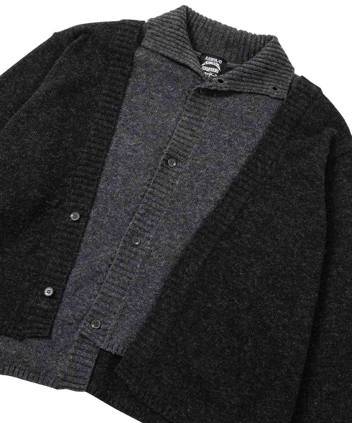 아조바이아조(AJOBYAJO) Double Layered Turtleneck Cardigan [CHARCOAL]