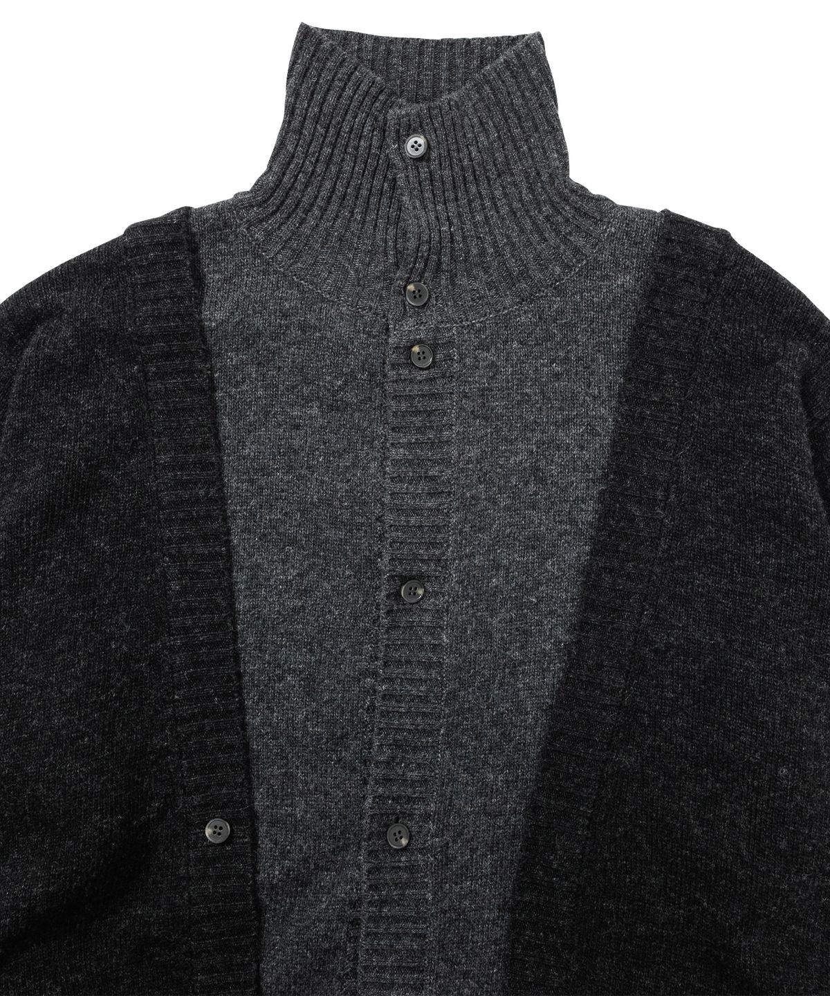 아조바이아조(AJOBYAJO) Double Layered Turtleneck Cardigan [CHARCOAL]