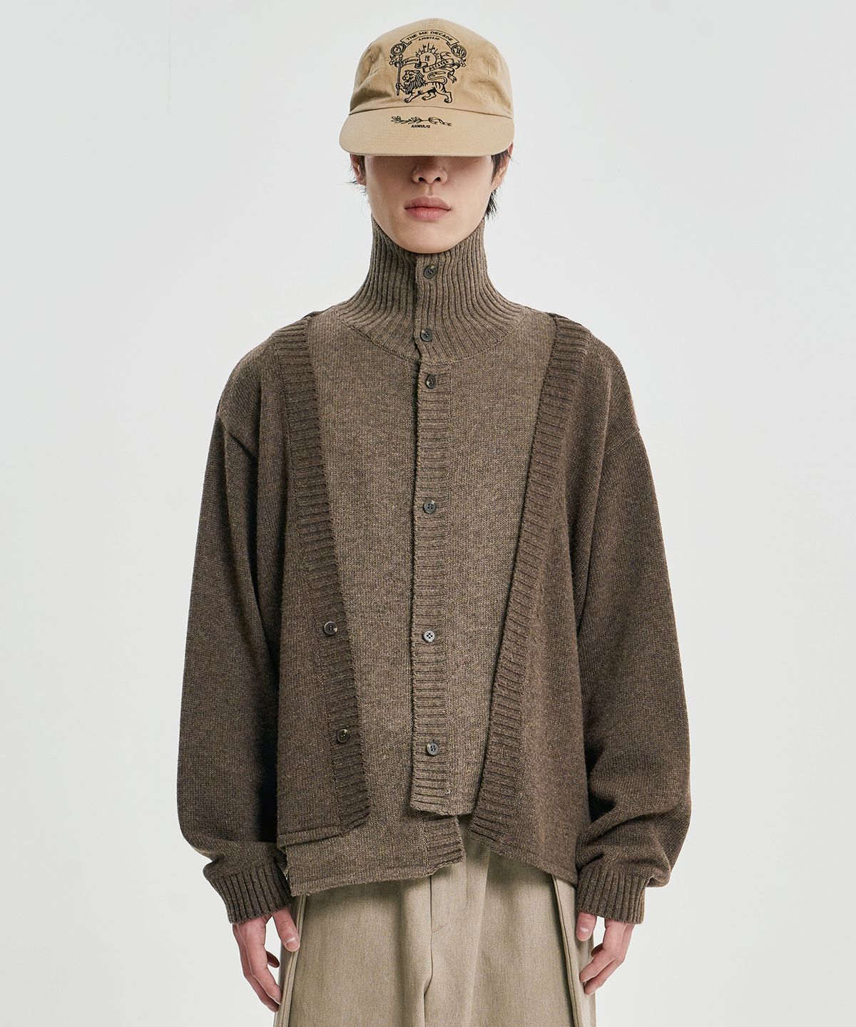 아조바이아조(AJOBYAJO) Double Layered Turtleneck Cardigan [BROWN]