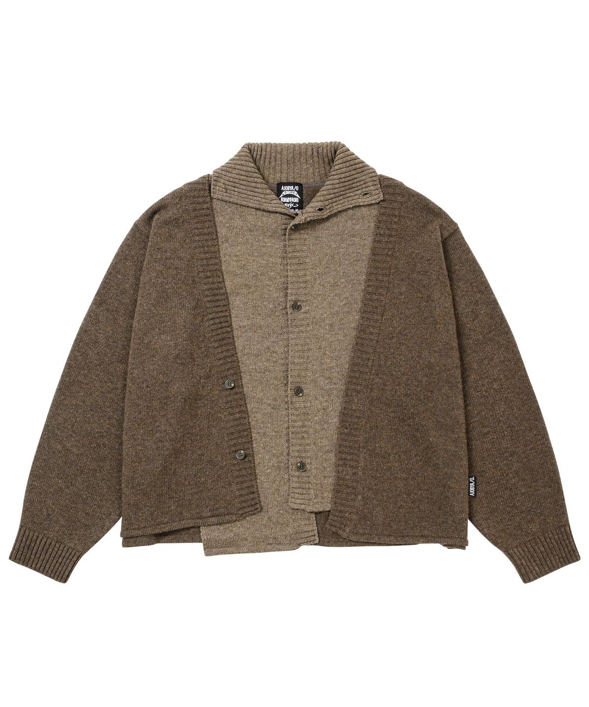 아조바이아조(AJOBYAJO) Double Layered Turtleneck Cardigan [BROWN]