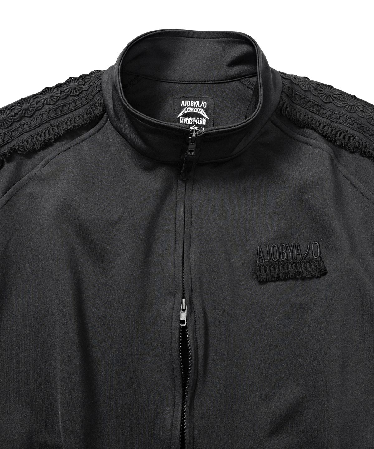 아조바이아조(AJOBYAJO) Multi Lace Trim Raglan Track Jacket [BLACK]