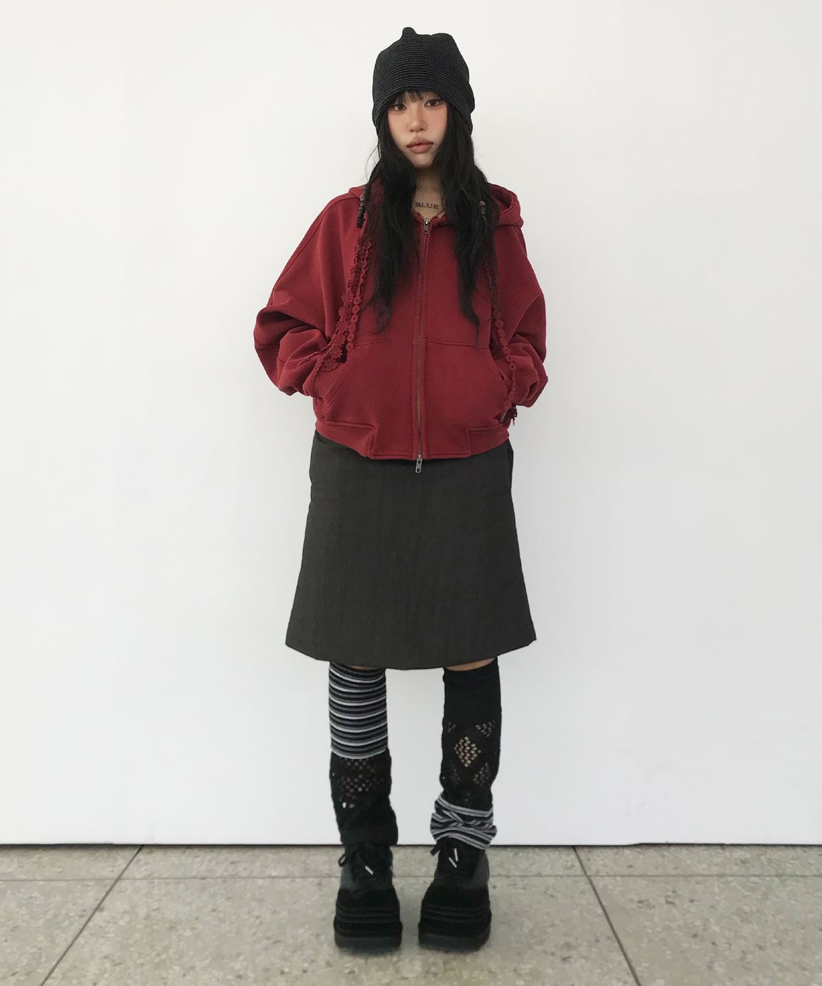 아조바이아조(AJOBYAJO) [ZGGU] Mixed Fabric Leg Warmers [BLACK]