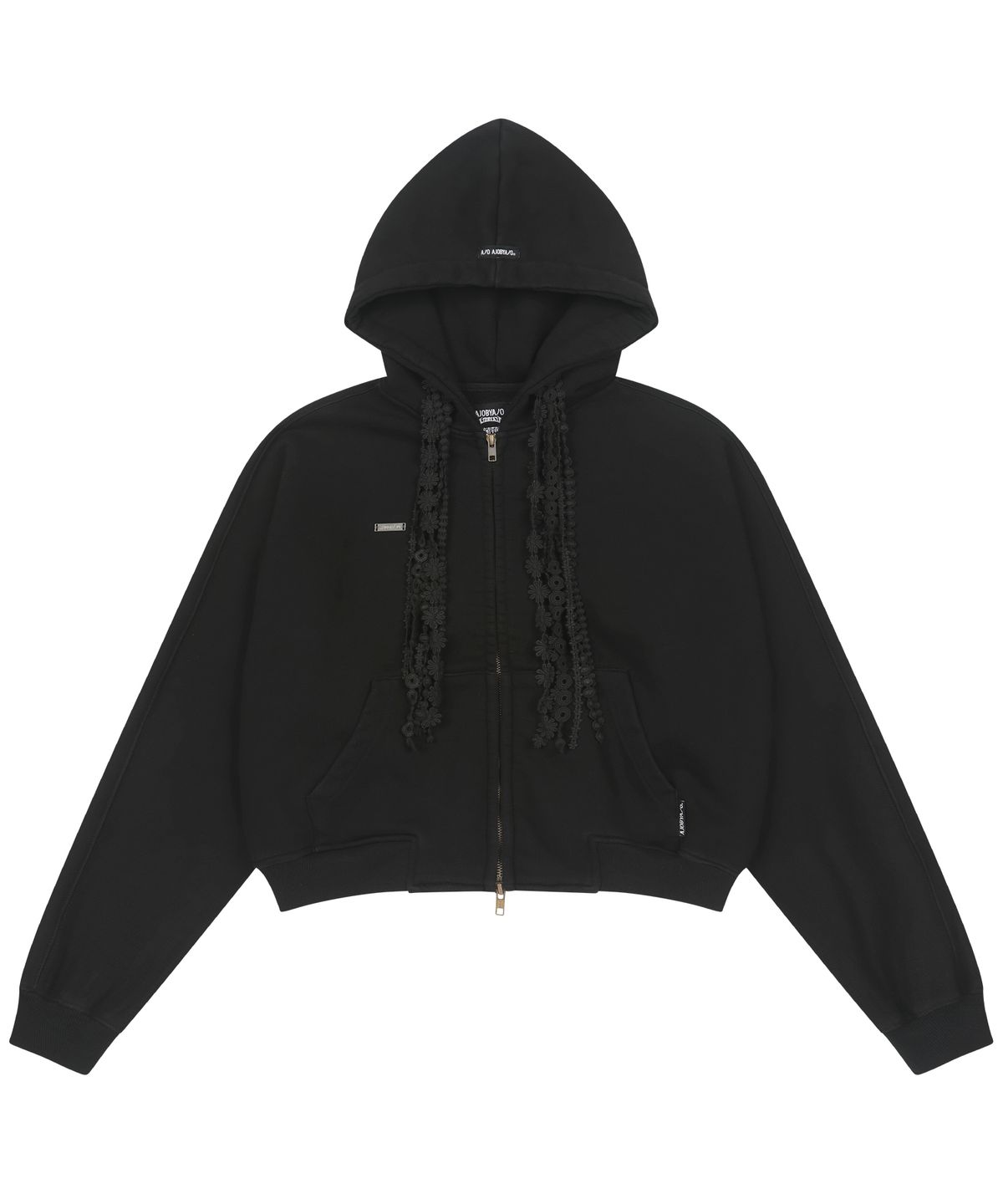 아조바이아조(AJOBYAJO) [ZGGU] Laced Multi-Drawstring Zip-Up Hoodie [BLACK]