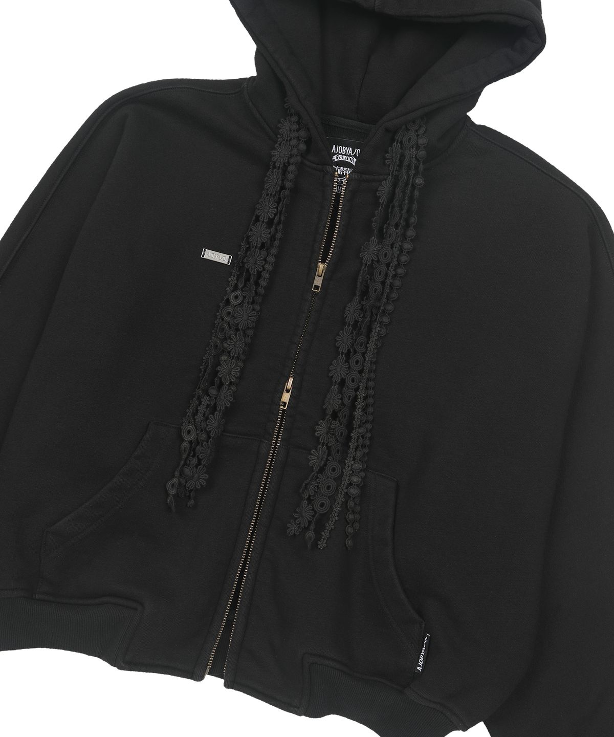 아조바이아조(AJOBYAJO) [ZGGU] Laced Multi-Drawstring Zip-Up Hoodie [BLACK]