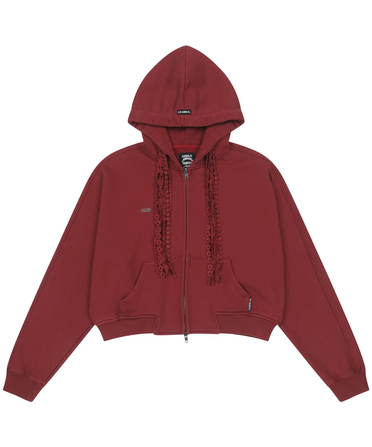 아조바이아조(AJOBYAJO) [ZGGU] Laced Multi-Drawstring Zip-Up Hoodie [BURGUNDY]