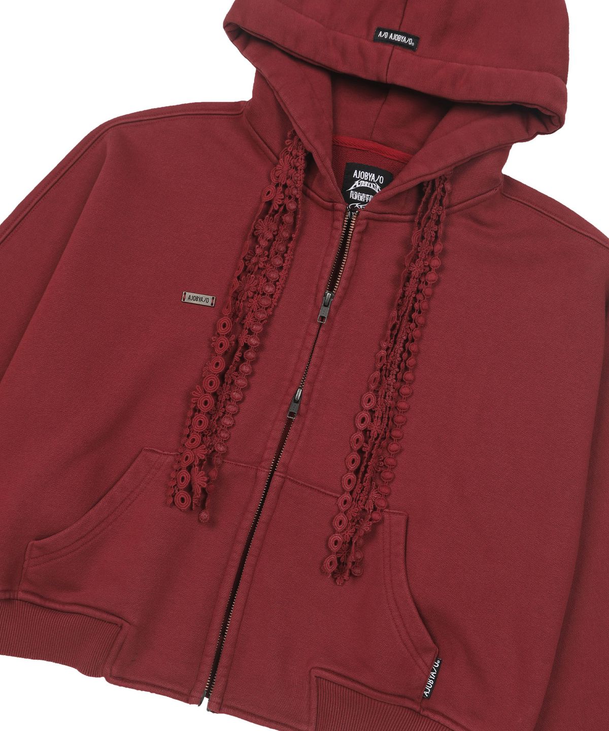 아조바이아조(AJOBYAJO) [ZGGU] Laced Multi-Drawstring Zip-Up Hoodie [BURGUNDY]