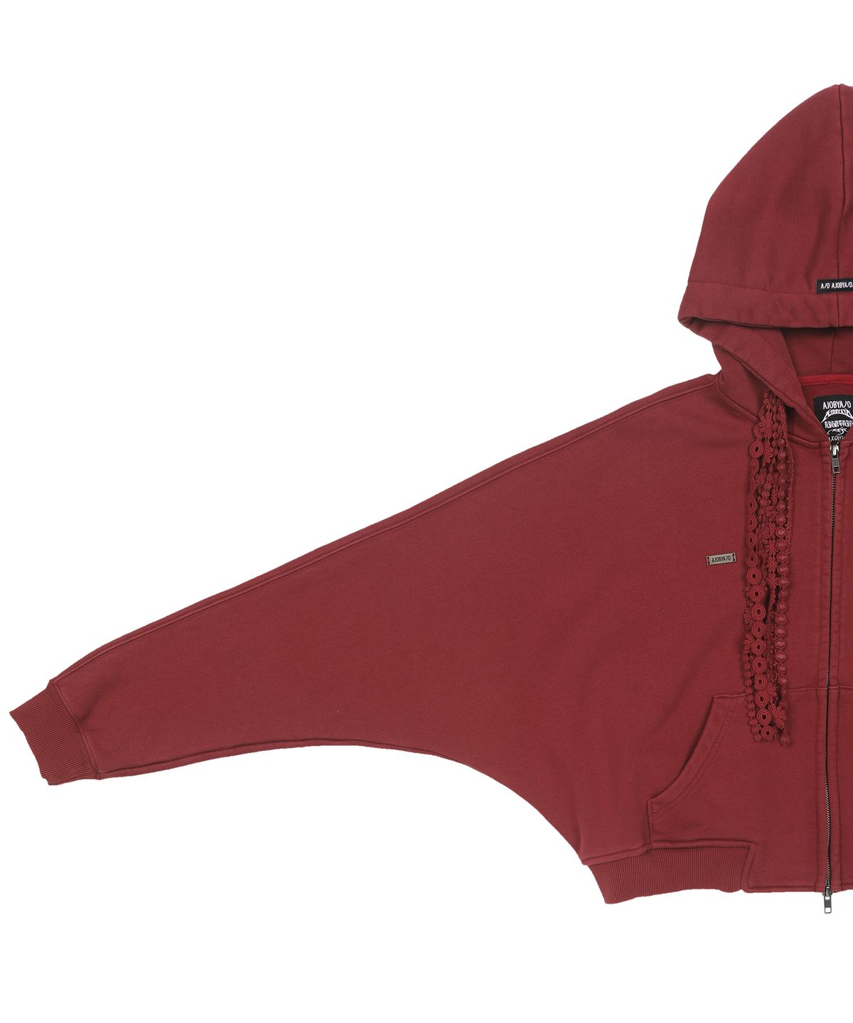 아조바이아조(AJOBYAJO) [ZGGU] Laced Multi-Drawstring Zip-Up Hoodie [BURGUNDY]