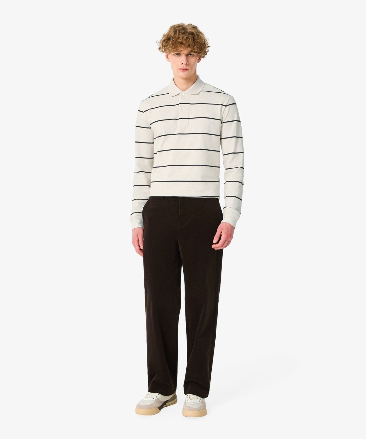 라코스테(LACOSTE) 남성 핀 스트라이프 긴팔 피케 폴로 셔츠 PH362E-56N I18