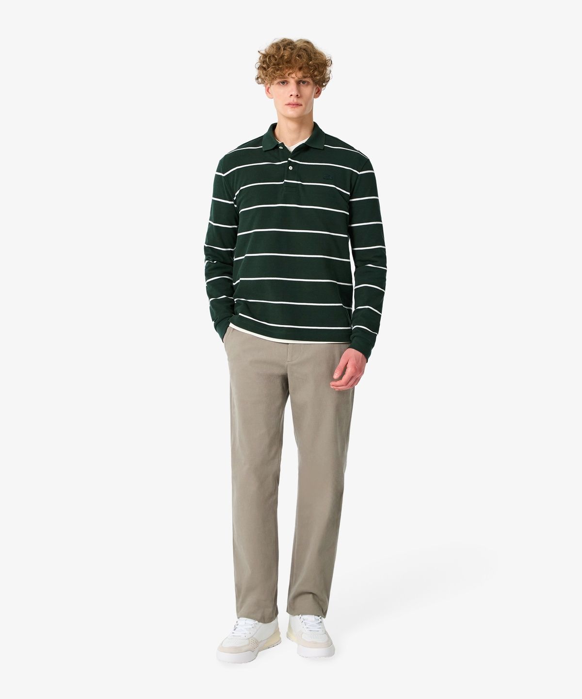 라코스테(LACOSTE) 남성 핀 스트라이프 긴팔 피케 폴로 셔츠 PH362E-56N YZP
