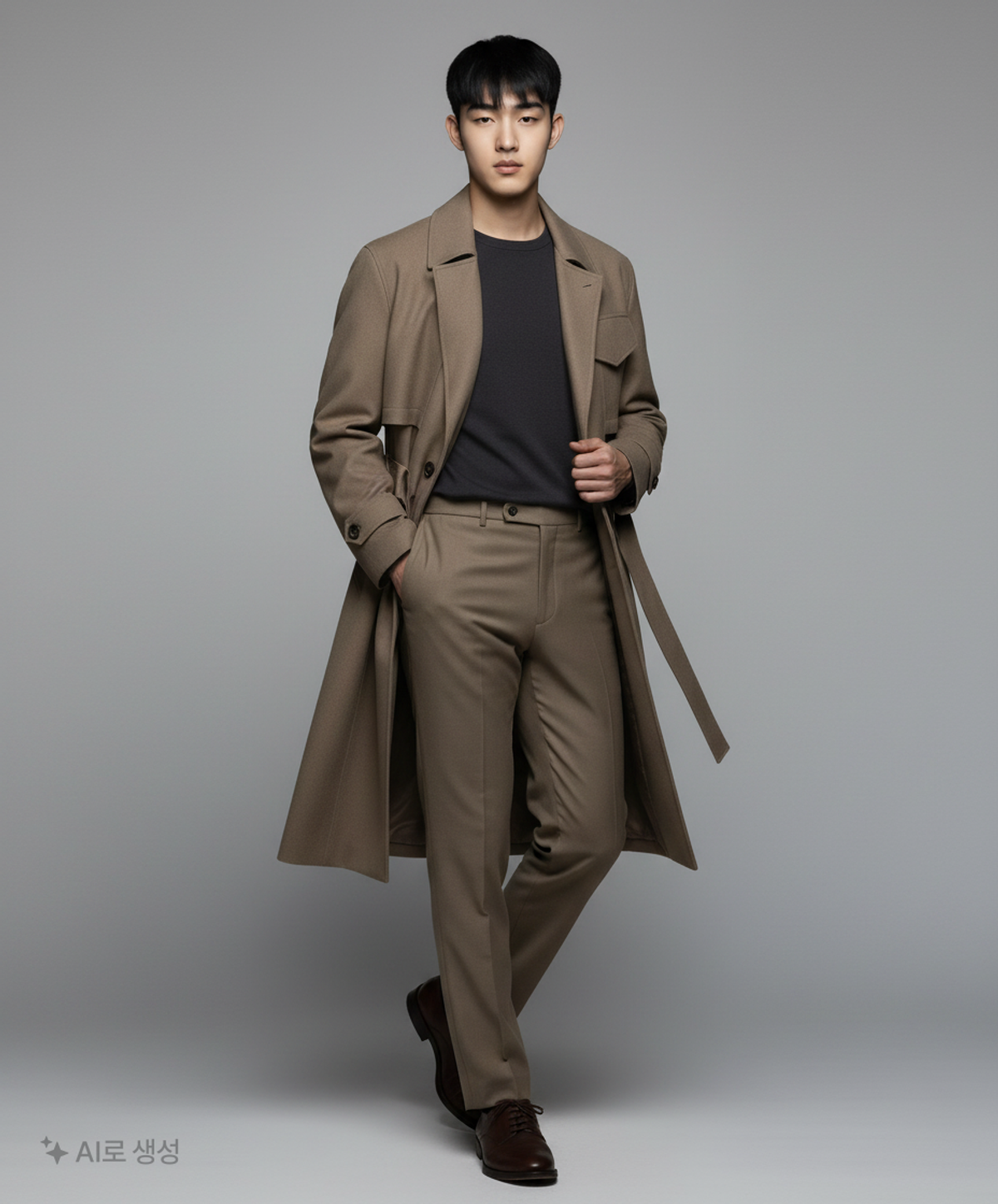 인사일런스(INSILENCE) SASAKI 더블 포켓 트렌치코트 MELANGE BROWN S