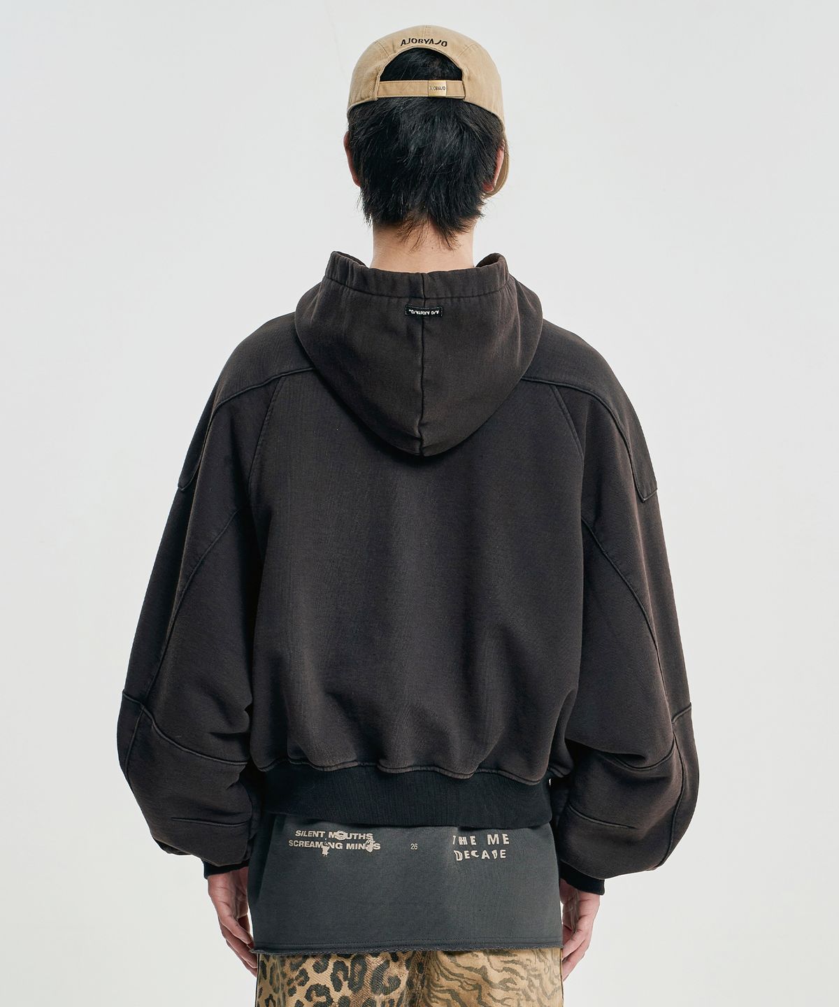 아조바이아조(AJOBYAJO) Cropped Washed Zip-up Hoodie [BLACK]