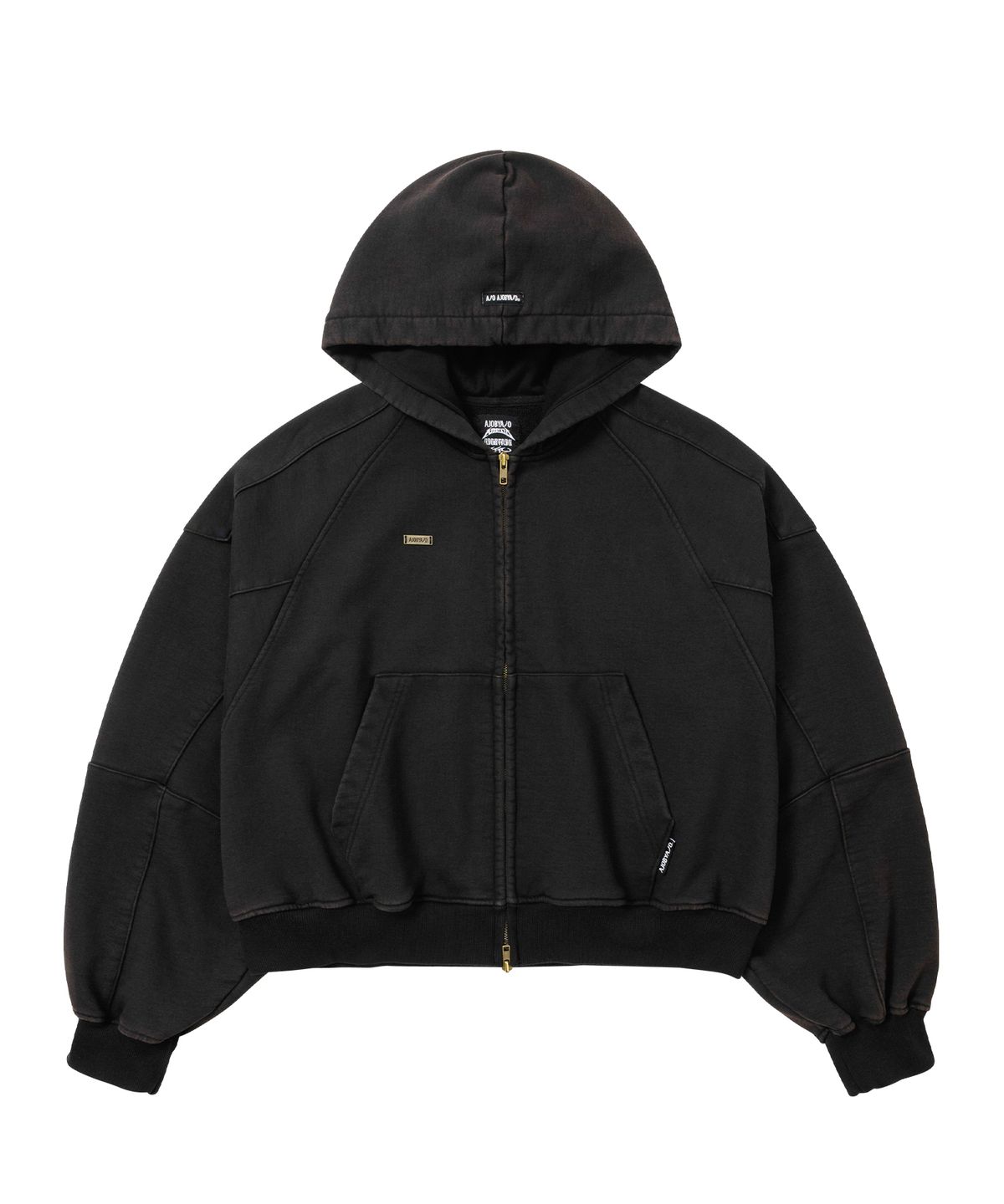 아조바이아조(AJOBYAJO) Cropped Washed Zip-up Hoodie [BLACK]