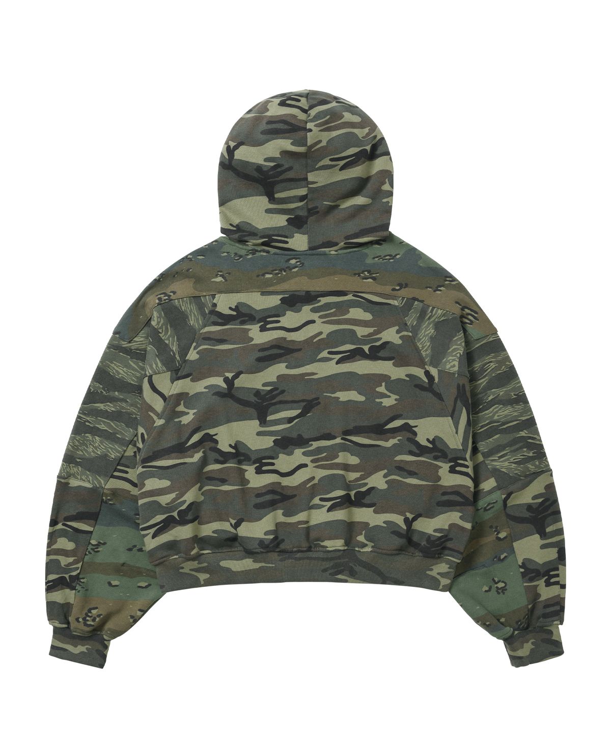 아조바이아조(AJOBYAJO) Cropped Mixed Camo Zip-Up Hoodie [KHAKI]