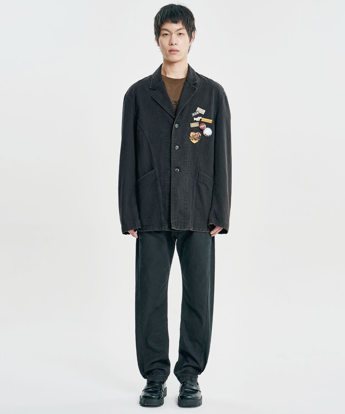 아조바이아조(AJOBYAJO) Washed Curved Seam Cotton Blazer [BLACK]