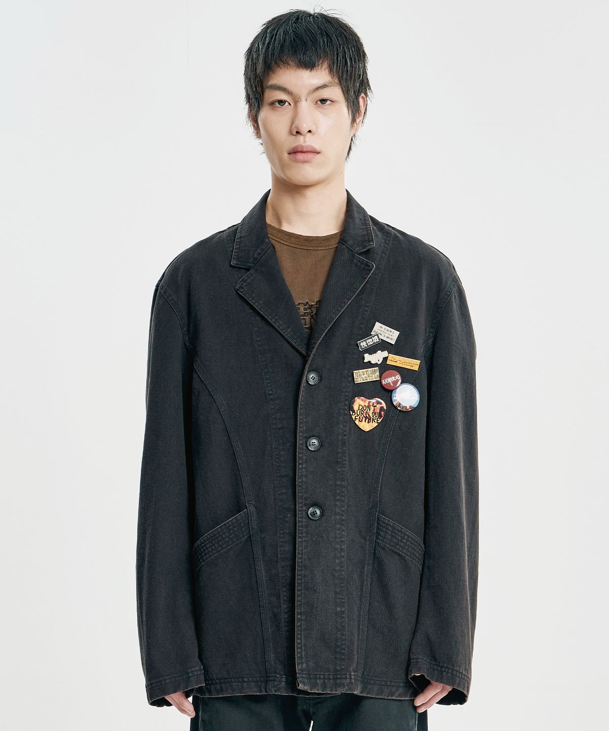 아조바이아조(AJOBYAJO) Washed Curved Seam Cotton Blazer [BLACK]