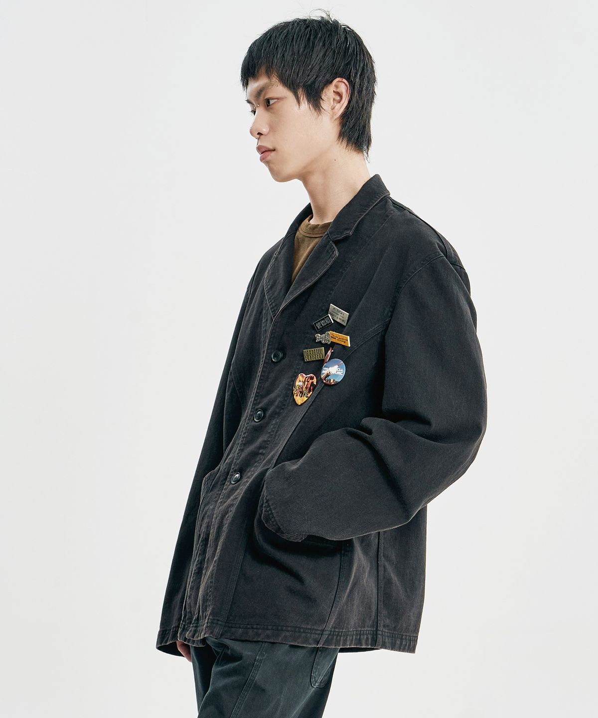 아조바이아조(AJOBYAJO) Washed Curved Seam Cotton Blazer [BLACK]
