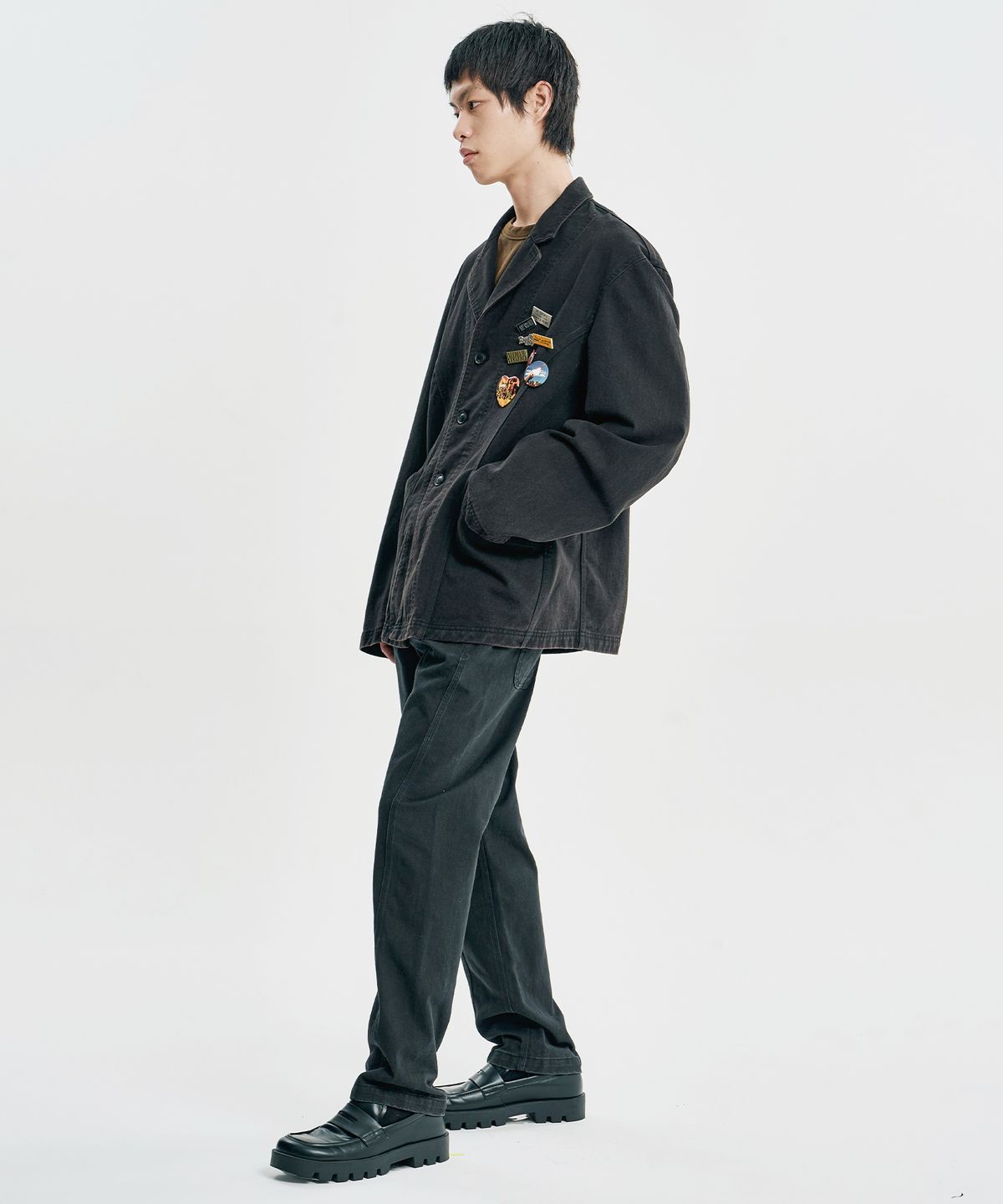 아조바이아조(AJOBYAJO) Washed Curved Seam Cotton Blazer [BLACK]