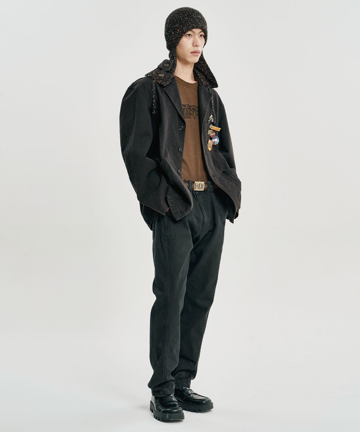 아조바이아조(AJOBYAJO) Washed Curved Seam Cotton Blazer [BLACK]