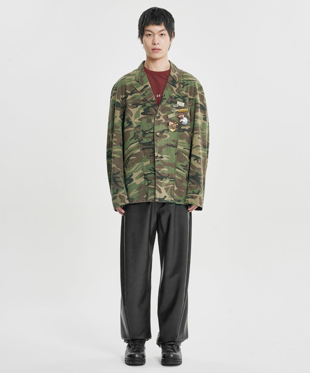 아조바이아조(AJOBYAJO) Washed Curved Seam Camo Blazer [KHAKI]