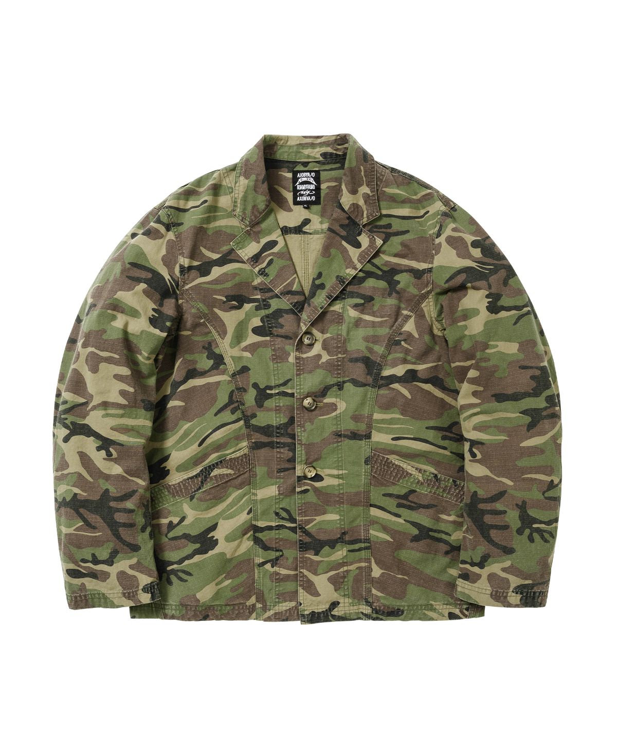 아조바이아조(AJOBYAJO) Washed Curved Seam Camo Blazer [KHAKI]