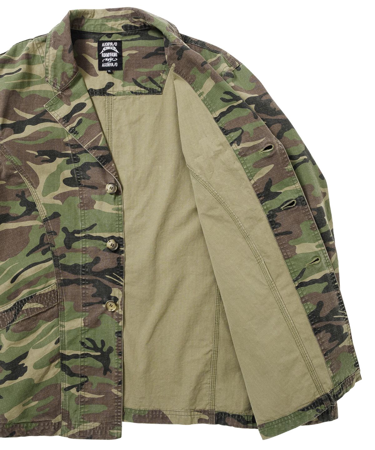 아조바이아조(AJOBYAJO) Washed Curved Seam Camo Blazer [KHAKI]