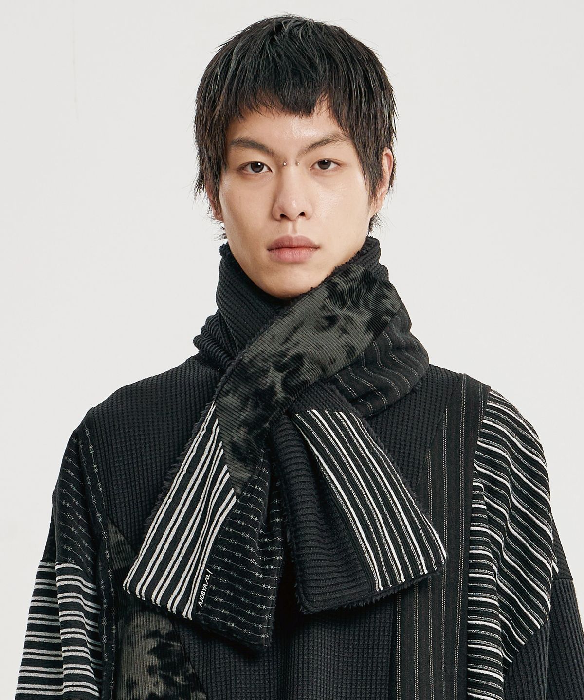 아조바이아조(AJOBYAJO) Mixed Fabric Muffler [BLACK]