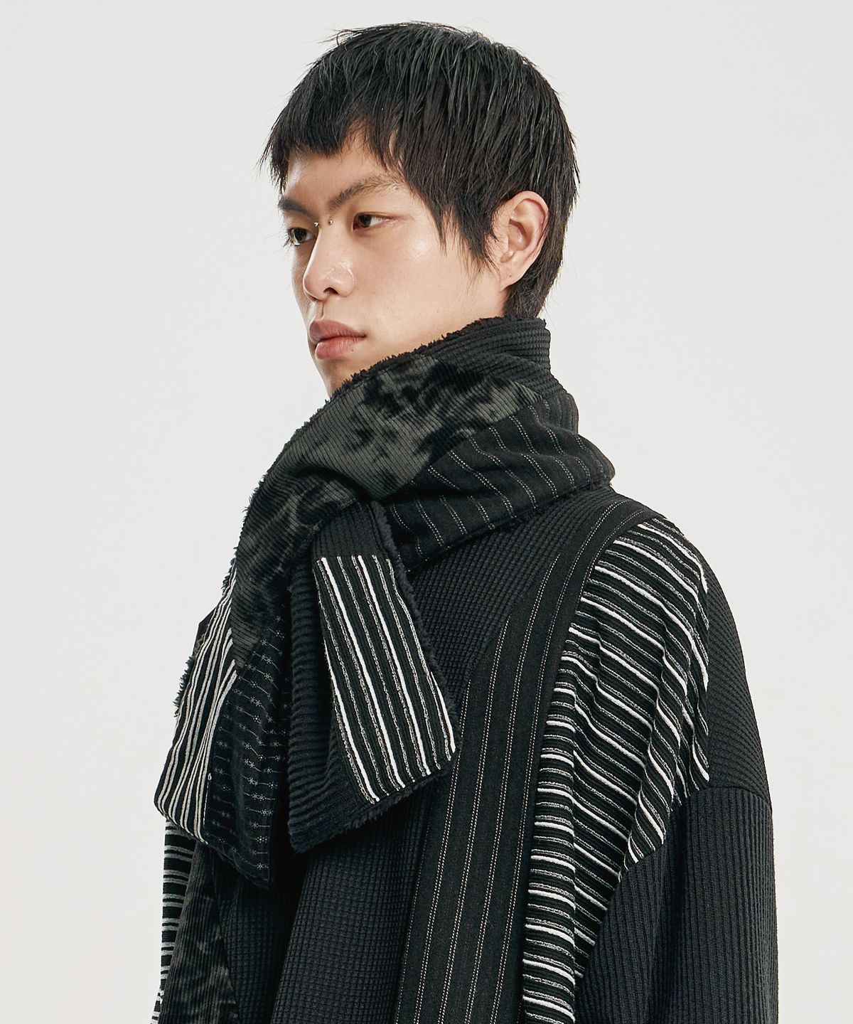 아조바이아조(AJOBYAJO) Mixed Fabric Muffler [BLACK]
