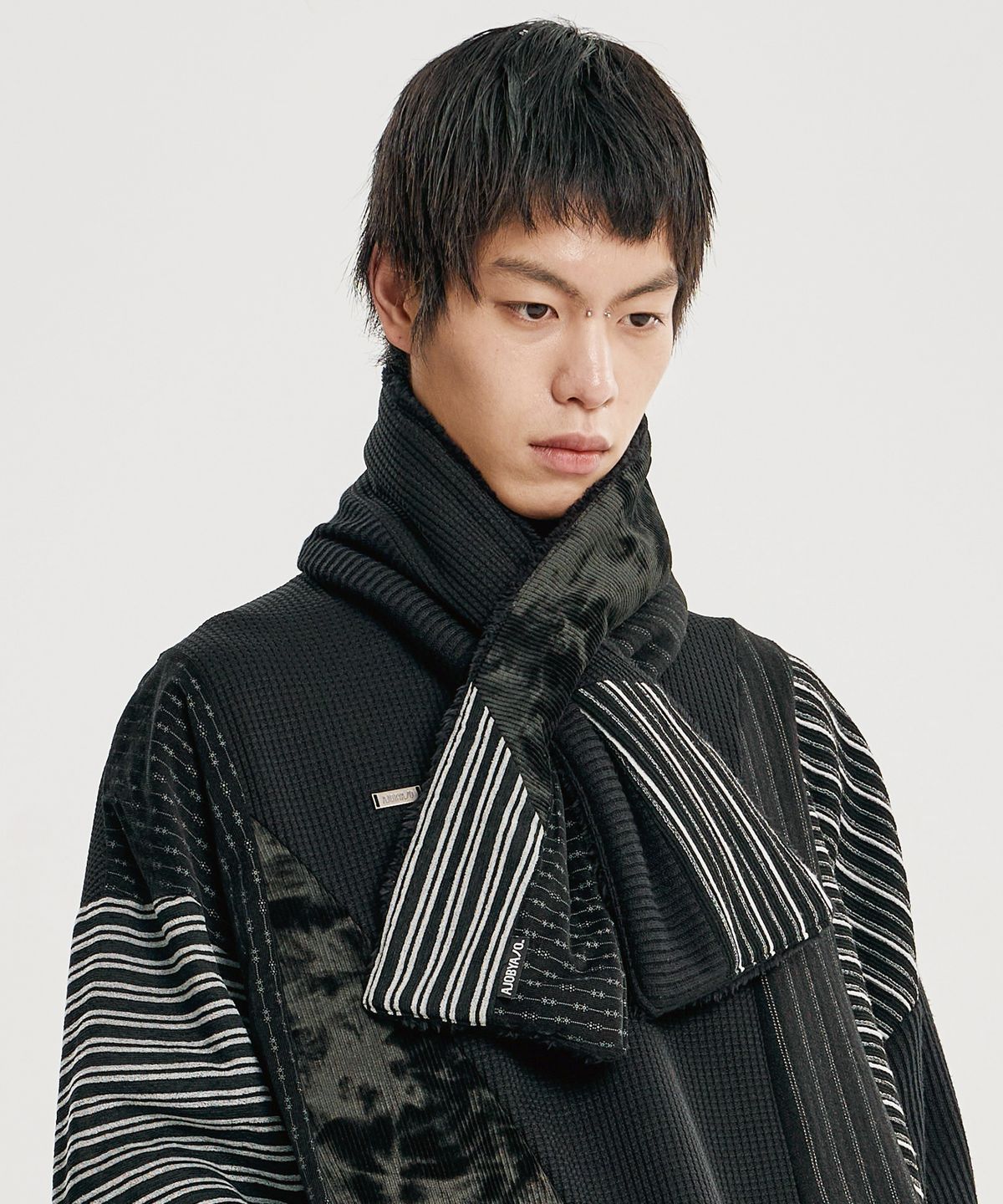 아조바이아조(AJOBYAJO) Mixed Fabric Muffler [BLACK]
