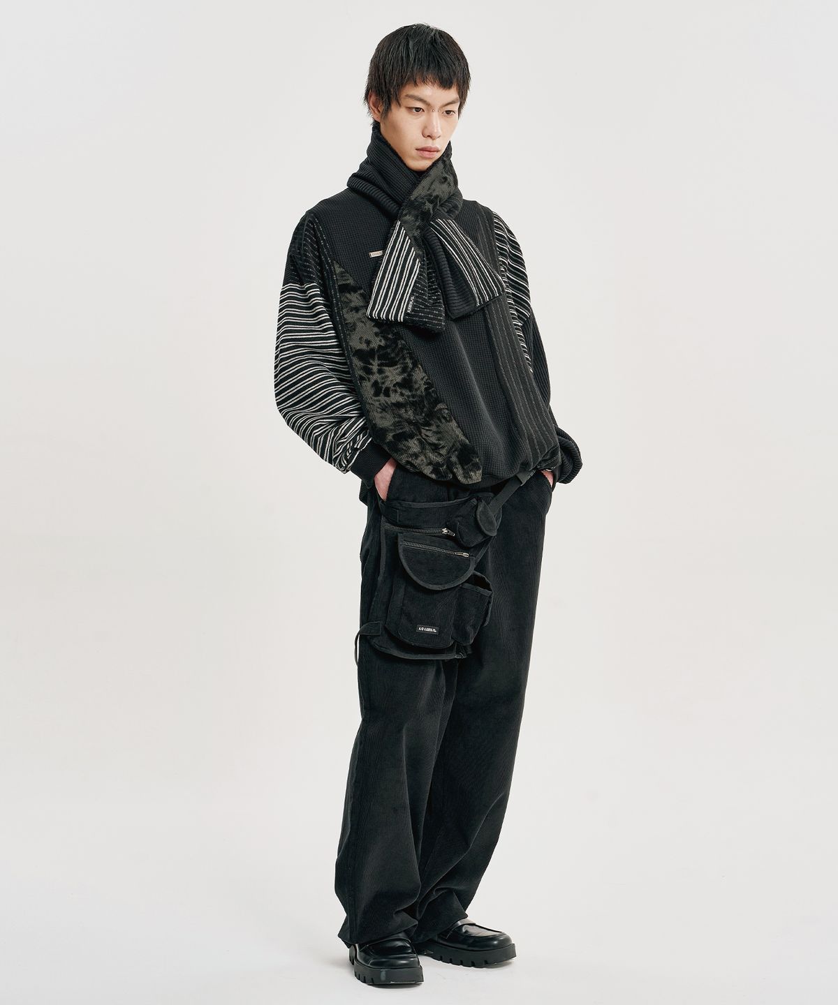 아조바이아조(AJOBYAJO) Mixed Fabric Muffler [BLACK]