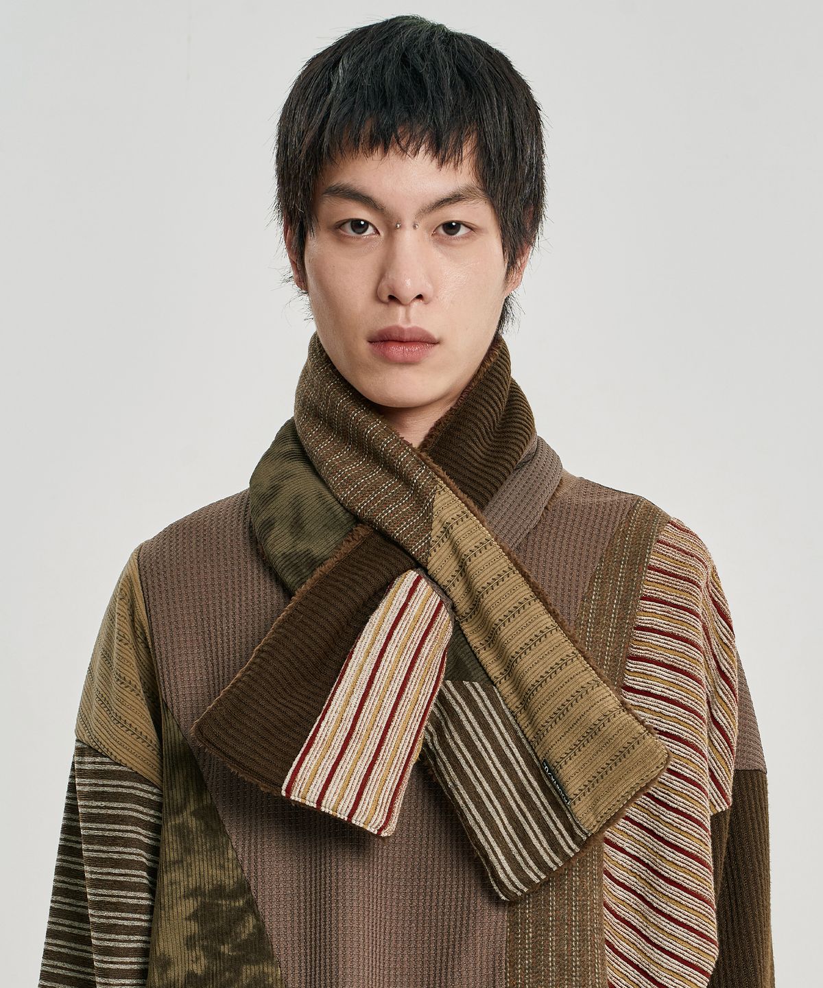 아조바이아조(AJOBYAJO) Mixed Fabric Muffler [BROWN]
