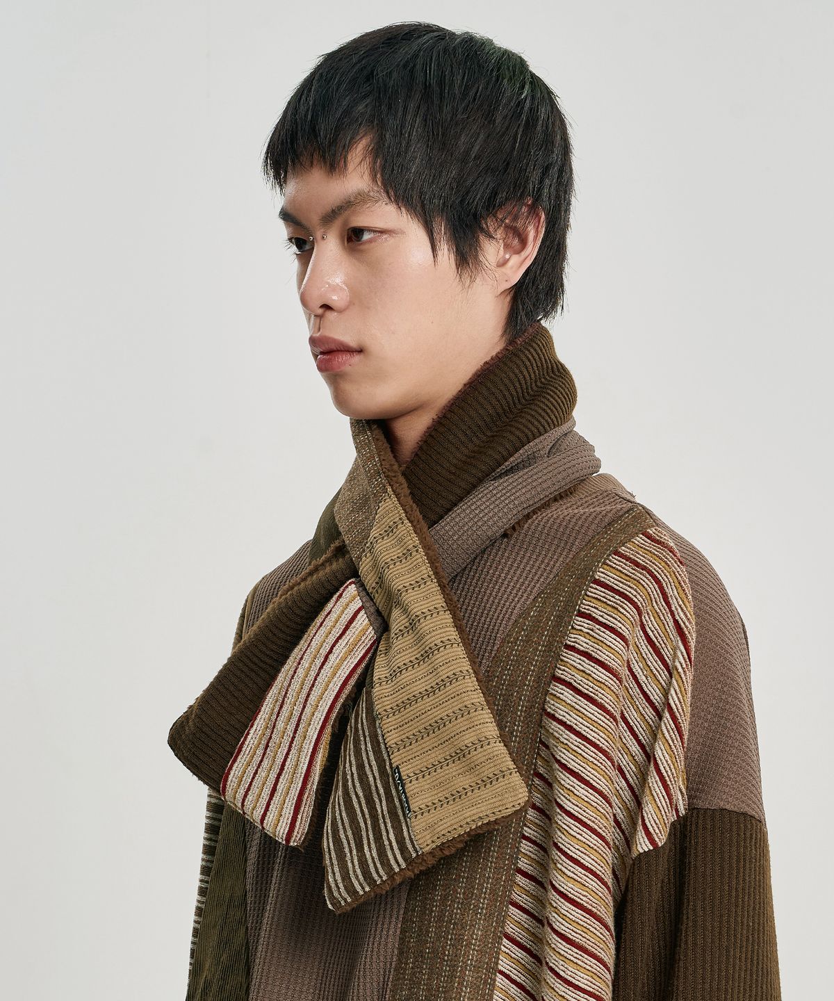 아조바이아조(AJOBYAJO) Mixed Fabric Muffler [BROWN]